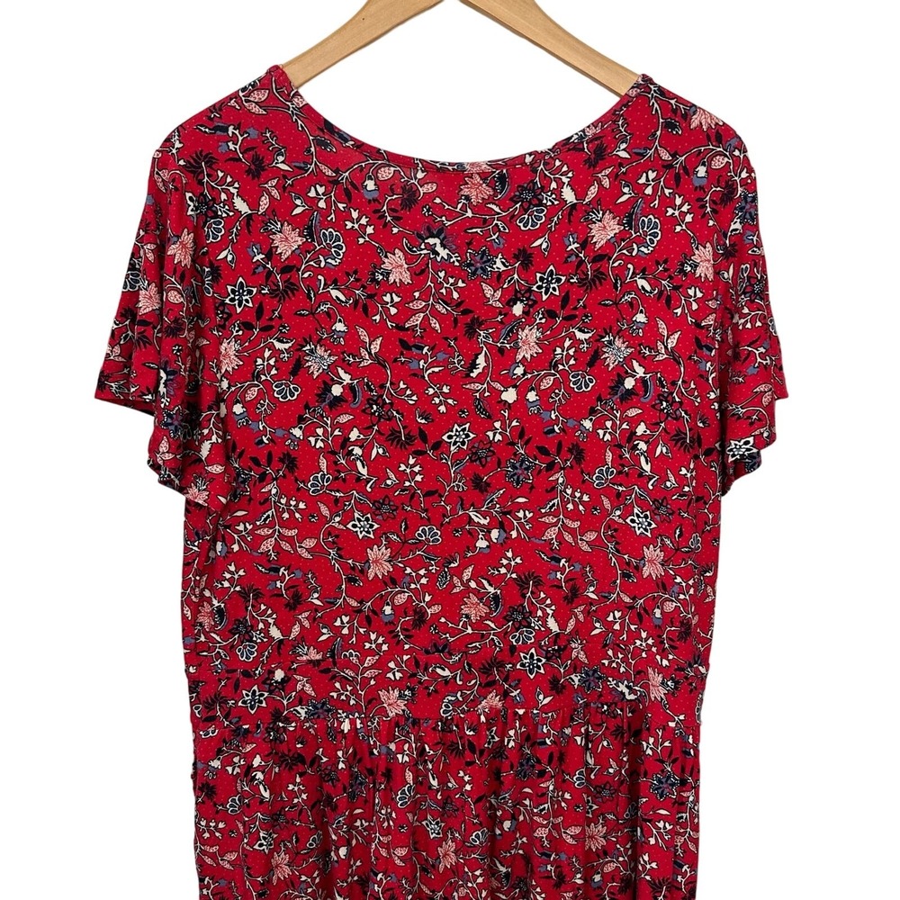 Christopher‎ & Banks Womens XL Dress V Neck Red Floral Stretch Cottage Rayon - Picture 8 of 11